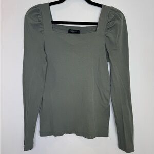 Soaked in luxury moss Green Ribbeb square neck puff shoulder Long Sleeve size S